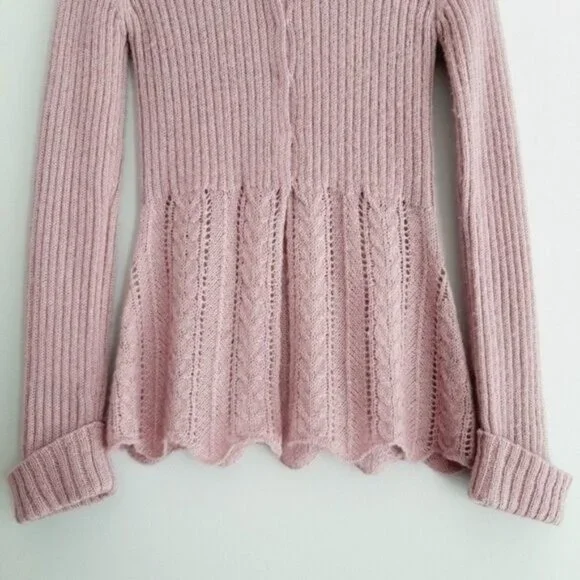 Pink Ribbed Knit Women's Cardigan - Picture 4 of 9